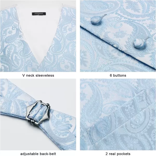 HISDERN Men's Vest Tie Set Paisley Floral Jacquard Necktie Pocket Square 3PCS Waistcoat for Suit or Tuxedo Wedding Party