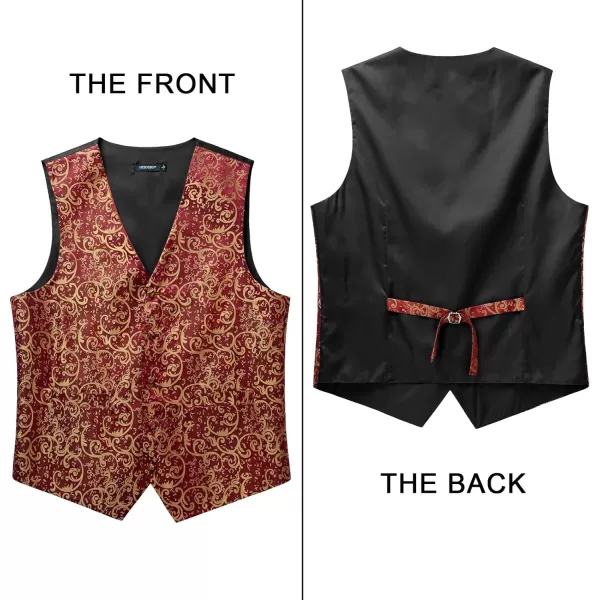 HISDERN Men's Vest Tie Set Paisley Floral Jacquard Necktie Pocket Square 3PCS Waistcoat for Suit or Tuxedo Wedding Party