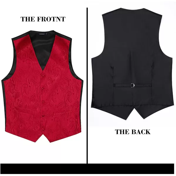 HISDERN Men's Vest Tie Set Paisley Floral Jacquard Necktie Pocket Square 3PCS Waistcoat for Suit or Tuxedo Wedding Party