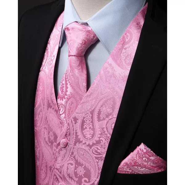 HISDERN Men's Vest Tie Set Paisley Floral Jacquard Necktie Pocket Square 3PCS Waistcoat for Suit or Tuxedo Wedding Party