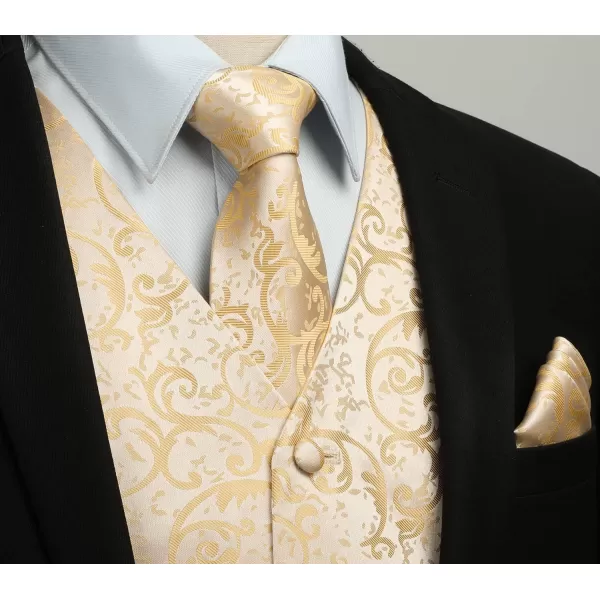 HISDERN Men's Vest Tie Set Paisley Floral Jacquard Necktie Pocket Square 3PCS Waistcoat for Suit or Tuxedo Wedding Party