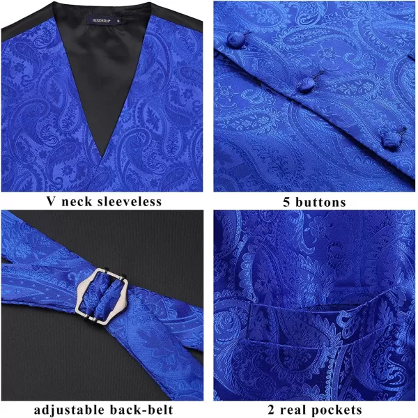HISDERN Men's Vest Tie Set Paisley Floral Jacquard Necktie Pocket Square 3PCS Waistcoat for Suit or Tuxedo Wedding Party