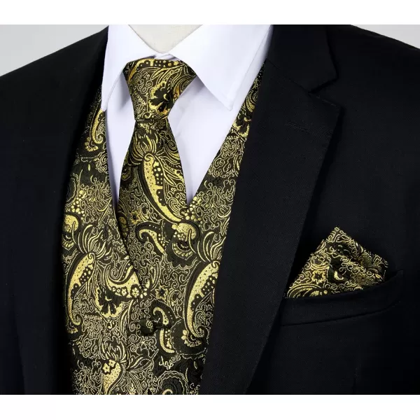 HISDERN Men's Vest Tie Set Paisley Floral Jacquard Necktie Pocket Square 3PCS Waistcoat for Suit or Tuxedo Wedding Party