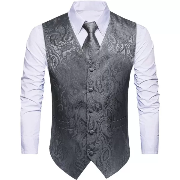 HISDERN Men's Vest Tie Set Paisley Floral Jacquard Necktie Pocket Square 3PCS Waistcoat for Suit or Tuxedo Wedding Party