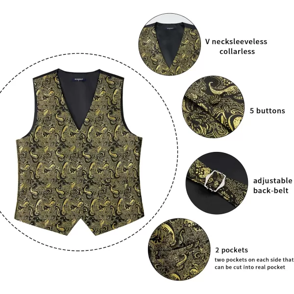 HISDERN Men's Vest Tie Set Paisley Floral Jacquard Necktie Pocket Square 3PCS Waistcoat for Suit or Tuxedo Wedding Party
