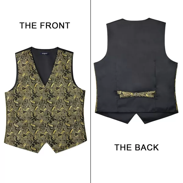 HISDERN Men's Vest Tie Set Paisley Floral Jacquard Necktie Pocket Square 3PCS Waistcoat for Suit or Tuxedo Wedding Party