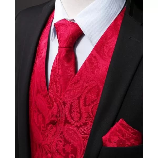 HISDERN Men's Vest Tie Set Paisley Floral Jacquard Necktie Pocket Square 3PCS Waistcoat for Suit or Tuxedo Wedding Party