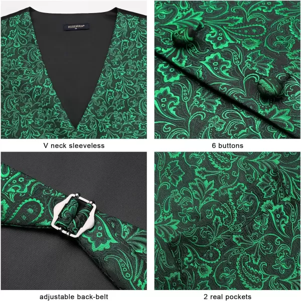 HISDERN Men's Vest Tie Set Paisley Floral Jacquard Necktie Pocket Square 3PCS Waistcoat for Suit or Tuxedo Wedding Party