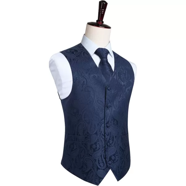 HISDERN Men's Vest Tie Set Paisley Floral Jacquard Necktie Pocket Square 3PCS Waistcoat for Suit or Tuxedo Wedding Party