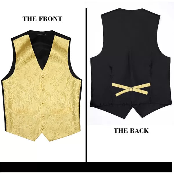 HISDERN Men's Vest Tie Set Paisley Floral Jacquard Necktie Pocket Square 3PCS Waistcoat for Suit or Tuxedo Wedding Party