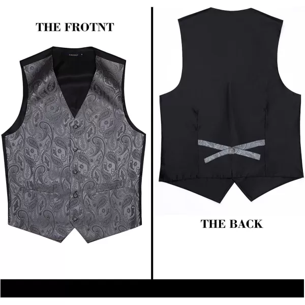 HISDERN Men's Vest Tie Set Paisley Floral Jacquard Necktie Pocket Square 3PCS Waistcoat for Suit or Tuxedo Wedding Party