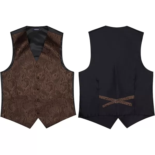HISDERN Men's Vest Tie Set Paisley Floral Jacquard Necktie Pocket Square 3PCS Waistcoat for Suit or Tuxedo Wedding Party