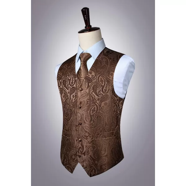 HISDERN Men's Vest Tie Set Paisley Floral Jacquard Necktie Pocket Square 3PCS Waistcoat for Suit or Tuxedo Wedding Party