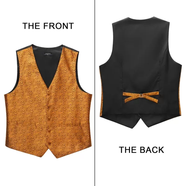 HISDERN Men's Vest Tie Set Paisley Floral Jacquard Necktie Pocket Square 3PCS Waistcoat for Suit or Tuxedo Wedding Party