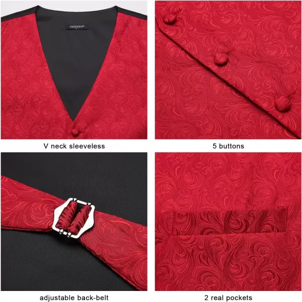 HISDERN Men's Vest Tie Set Paisley Floral Jacquard Necktie Pocket Square 3PCS Waistcoat for Suit or Tuxedo Wedding Party