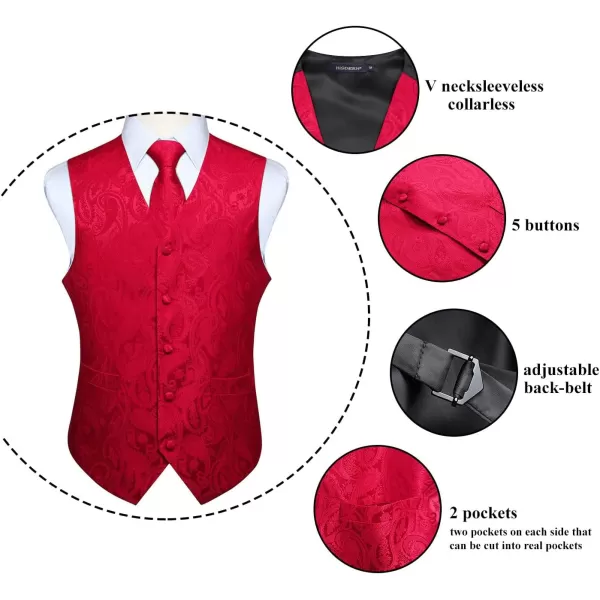 HISDERN Men's Vest Tie Set Paisley Floral Jacquard Necktie Pocket Square 3PCS Waistcoat for Suit or Tuxedo Wedding Party