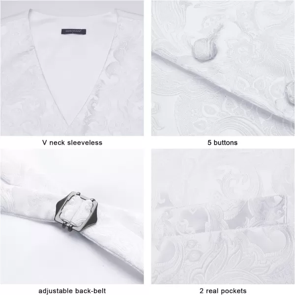 HISDERN Men's Vest Tie Set Paisley Floral Jacquard Necktie Pocket Square 3PCS Waistcoat for Suit or Tuxedo Wedding Party