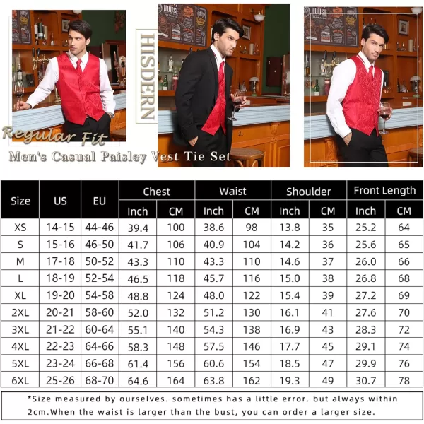 HISDERN Men's Vest Tie Set Paisley Floral Jacquard Necktie Pocket Square 3PCS Waistcoat for Suit or Tuxedo Wedding Party