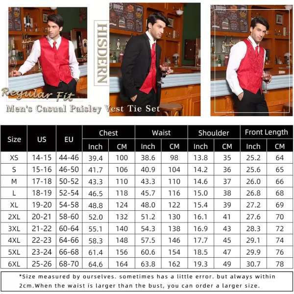 HISDERN Men's Vest Tie Set Paisley Floral Jacquard Necktie Pocket Square 3PCS Waistcoat for Suit or Tuxedo Wedding Party