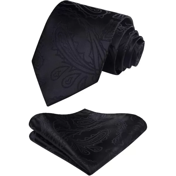 HISDERN Paisley Ties for Men Solid Color Tie Handkerchief Floral Mens Ties and Pocket Square Set Wedding Classic Necktie