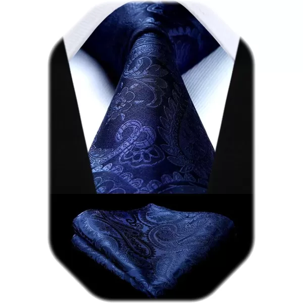 HISDERN Paisley Ties for Men Solid Tie Handkerchief Floral Men's Necktie &amp; Pocket Square Set Wedding Classic Mens Ties