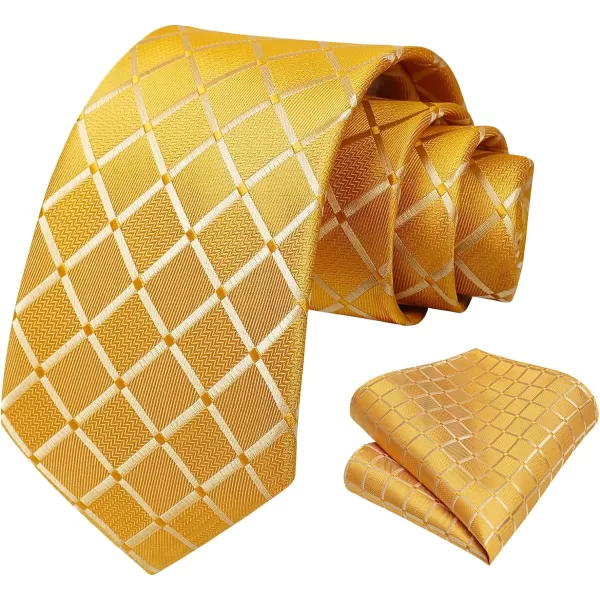 HISDERN Plaid Checkered Tie Handkerchief Woven Classic Formal Men's Necktie &amp; Pocket Square Set