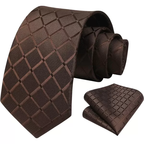 HISDERN Plaid Checkered Tie Handkerchief Woven Classic Formal Men's Necktie &amp; Pocket Square Set