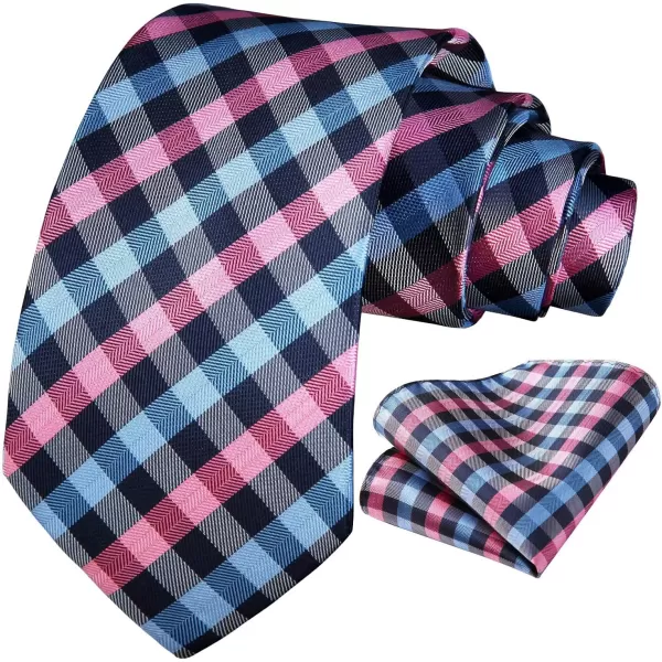 HISDERN Plaid Checkered Tie Handkerchief Woven Classic Formal Men's Necktie &amp; Pocket Square Set
