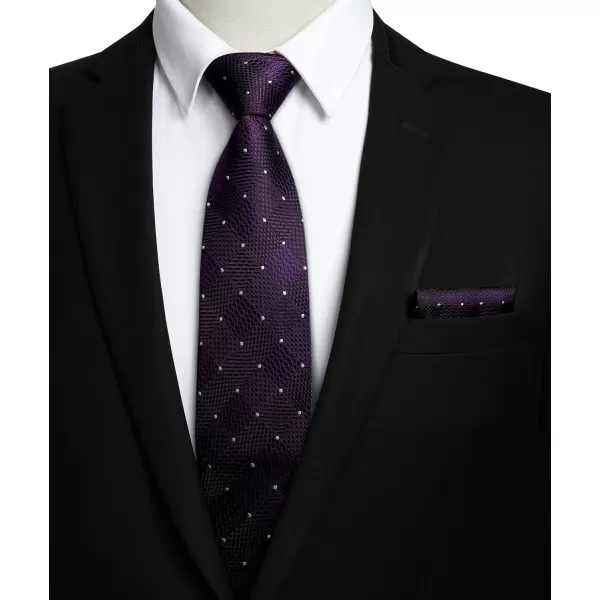 HISDERN Plaid Checkered Tie Handkerchief Woven Classic Formal Men's Necktie &amp; Pocket Square Set