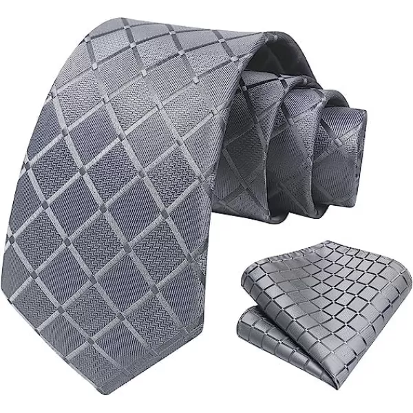 HISDERN Plaid Checkered Tie Handkerchief Woven Classic Formal Men's Necktie &amp; Pocket Square Set