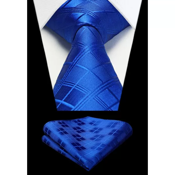 HISDERN Plaid Checkered Tie Handkerchief Woven Classic Formal Men's Necktie &amp; Pocket Square Set