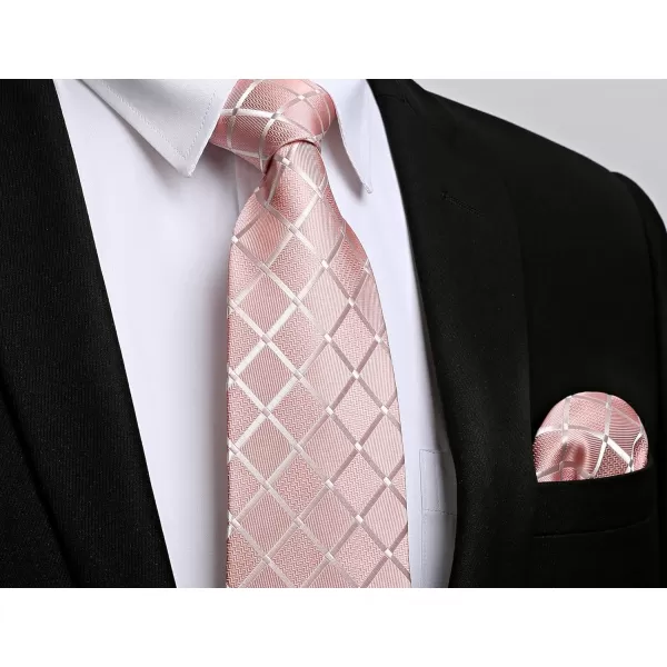 HISDERN Plaid Checkered Tie Handkerchief Woven Classic Formal Men's Necktie &amp; Pocket Square Set