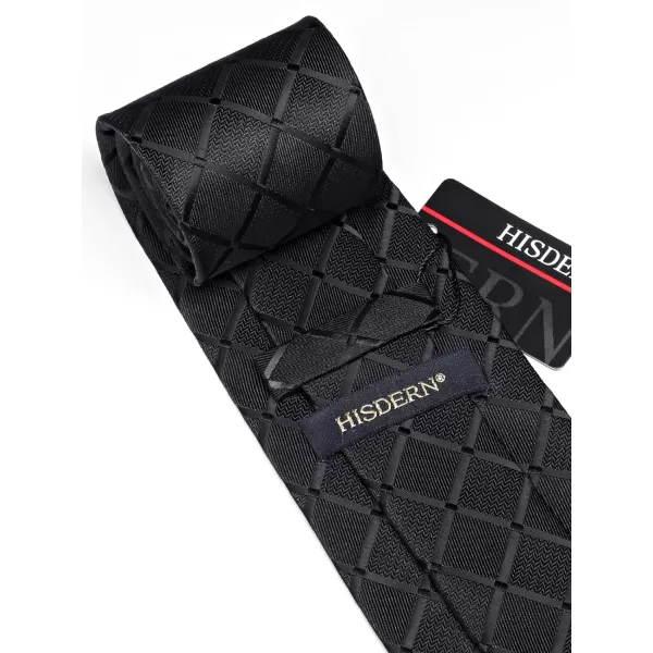 HISDERN Plaid Checkered Tie Handkerchief Woven Classic Formal Men's Necktie &amp; Pocket Square Set