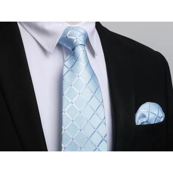 HISDERN Plaid Checkered Tie Handkerchief Woven Classic Formal Men's Necktie &amp; Pocket Square Set