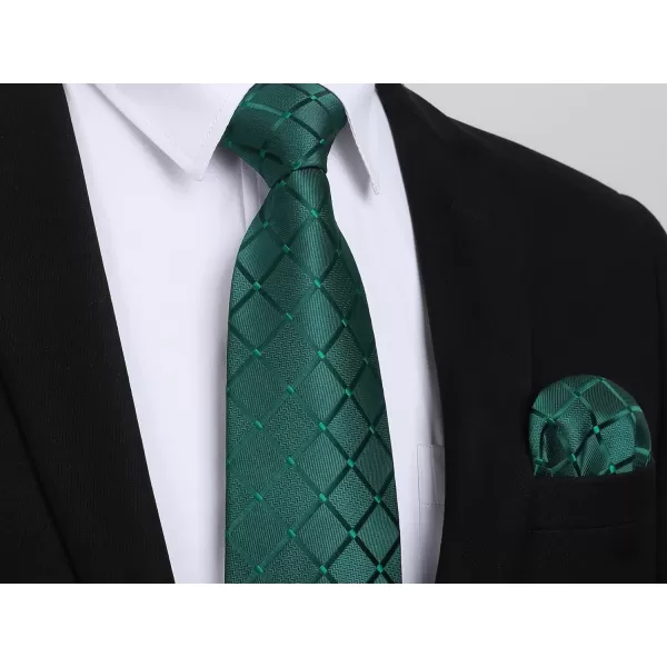 HISDERN Plaid Checkered Tie Handkerchief Woven Classic Formal Men's Necktie &amp; Pocket Square Set