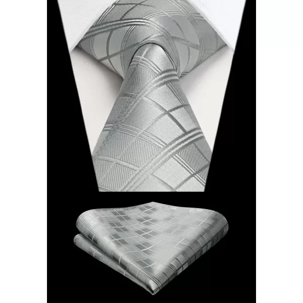 HISDERN Plaid Checkered Tie Handkerchief Woven Classic Formal Men's Necktie &amp; Pocket Square Set