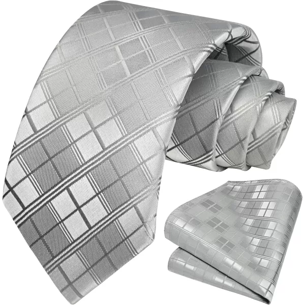 HISDERN Plaid Checkered Tie Handkerchief Woven Classic Formal Men's Necktie &amp; Pocket Square Set
