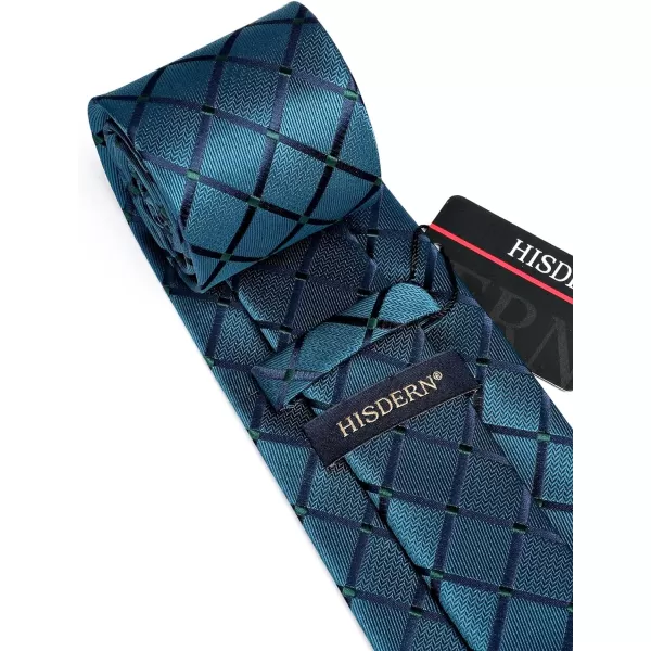 HISDERN Plaid Checkered Tie Handkerchief Woven Classic Formal Men's Necktie &amp; Pocket Square Set