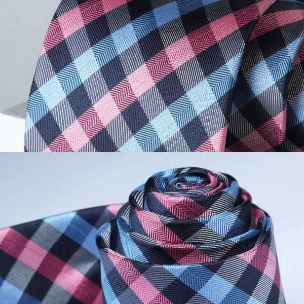HISDERN Plaid Checkered Tie Handkerchief Woven Classic Formal Men's Necktie &amp; Pocket Square Set