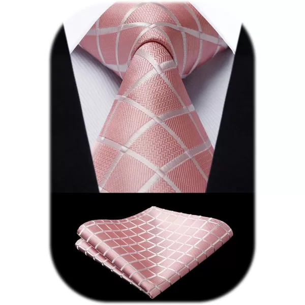 HISDERN Plaid Checkered Tie Handkerchief Woven Classic Formal Men's Necktie &amp; Pocket Square Set