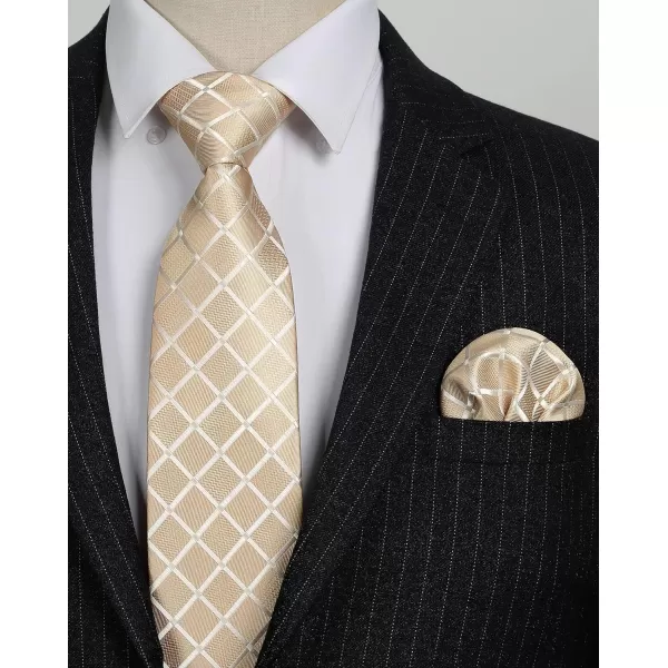 HISDERN Plaid Checkered Tie Handkerchief Woven Classic Formal Men's Necktie &amp; Pocket Square Set