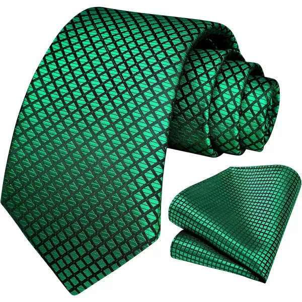HISDERN Plaid Checkered Tie Handkerchief Woven Classic Formal Men's Necktie &amp; Pocket Square Set