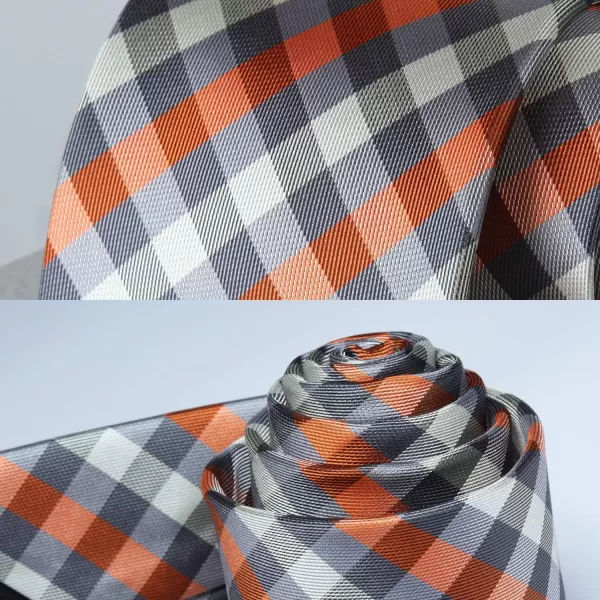 HISDERN Plaid Checkered Tie Handkerchief Woven Classic Formal Men's Necktie &amp; Pocket Square Set