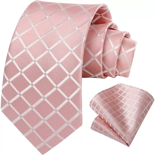 HISDERN Plaid Checkered Tie Handkerchief Woven Classic Formal Men's Necktie &amp; Pocket Square Set