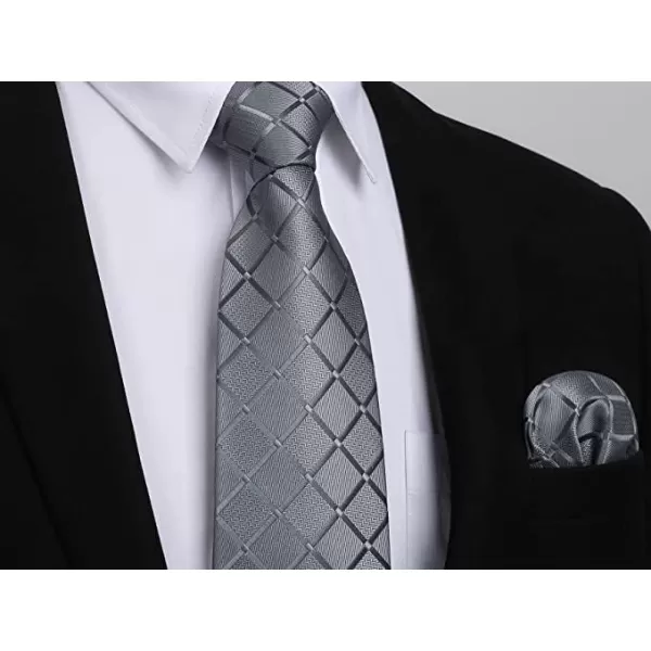 HISDERN Plaid Checkered Tie Handkerchief Woven Classic Formal Men's Necktie &amp; Pocket Square Set