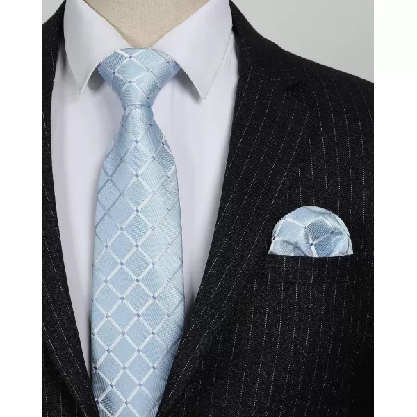 HISDERN Plaid Checkered Tie Handkerchief Woven Classic Formal Men's Necktie &amp; Pocket Square Set