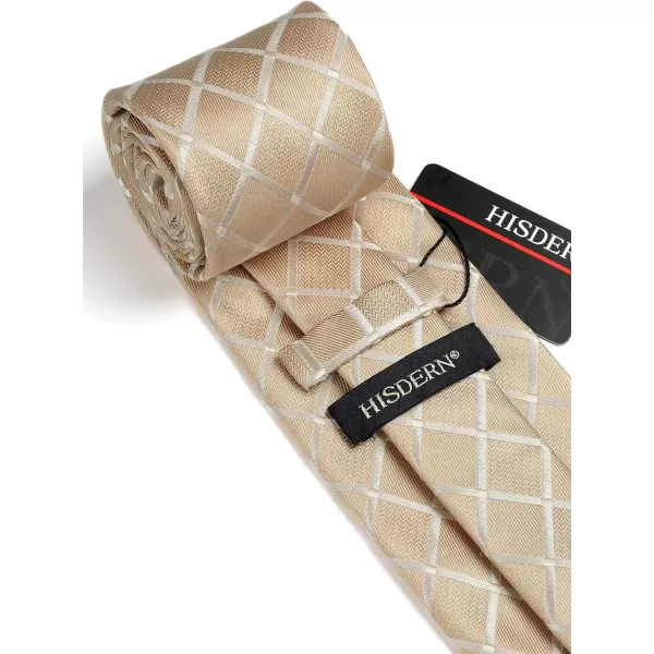 HISDERN Plaid Checkered Tie Handkerchief Woven Classic Formal Men's Necktie &amp; Pocket Square Set