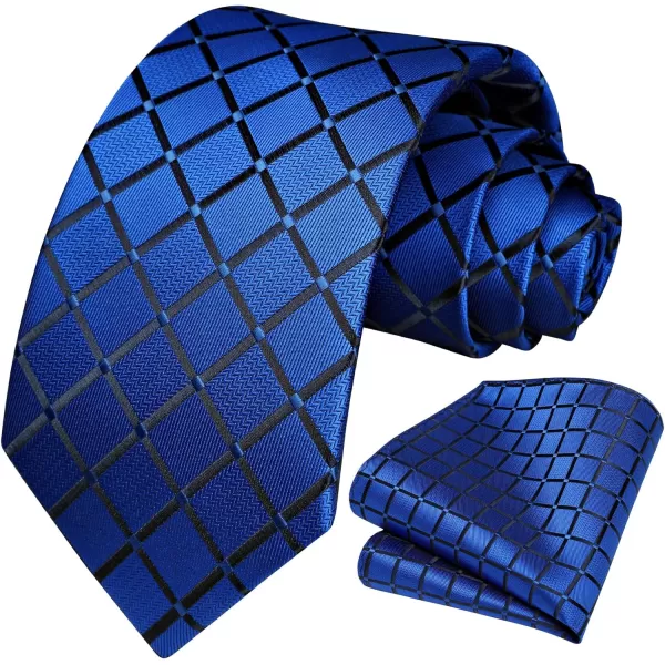 HISDERN Plaid Checkered Tie Handkerchief Woven Classic Formal Men's Necktie &amp; Pocket Square Set