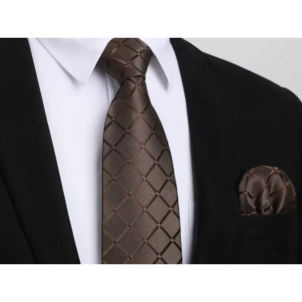 HISDERN Plaid Checkered Tie Handkerchief Woven Classic Formal Men's Necktie &amp; Pocket Square Set