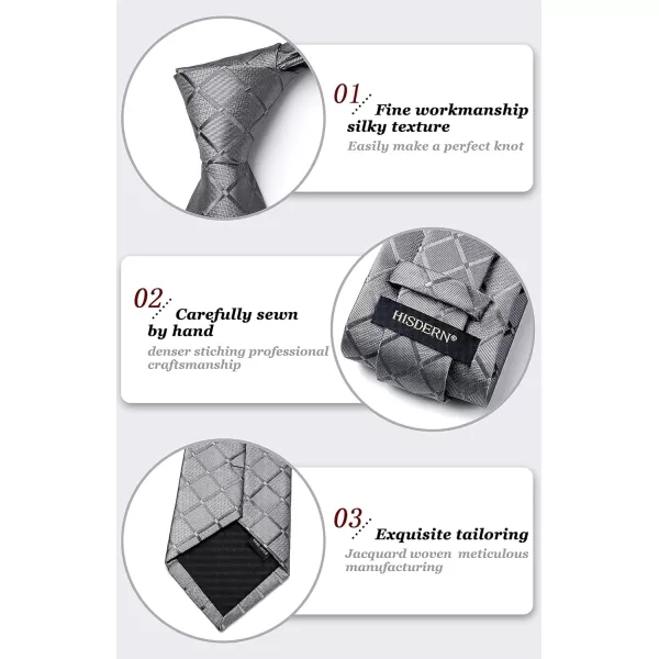 HISDERN Plaid Checkered Tie Handkerchief Woven Classic Formal Men's Necktie &amp; Pocket Square Set
